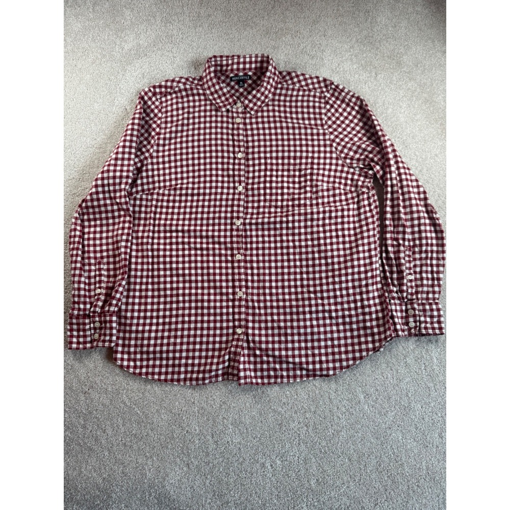 J.Crew Mercantile Womens XL Gingham Button Down Shirt Burgundy Red White Cotton